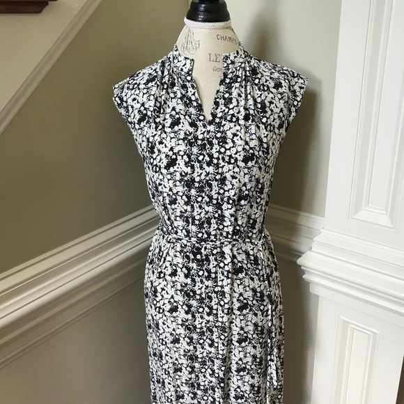 NWOT Charlotte Brody Midi Dress Womens Small Black Blue Silk Tassel Belt V-Neck - Picture 3 of 12